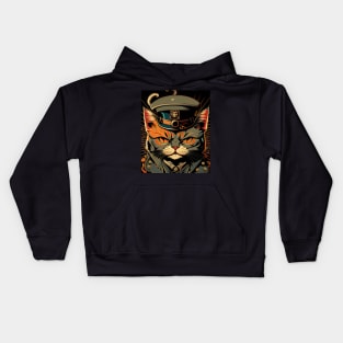 Groovy Army Cat with hat and uniform Kids Hoodie